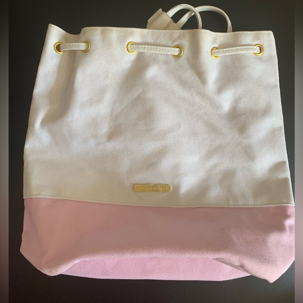 Juicy Couture Shimmer Bow Drawstring Bucket Backpack Bag Sparkle Pink White